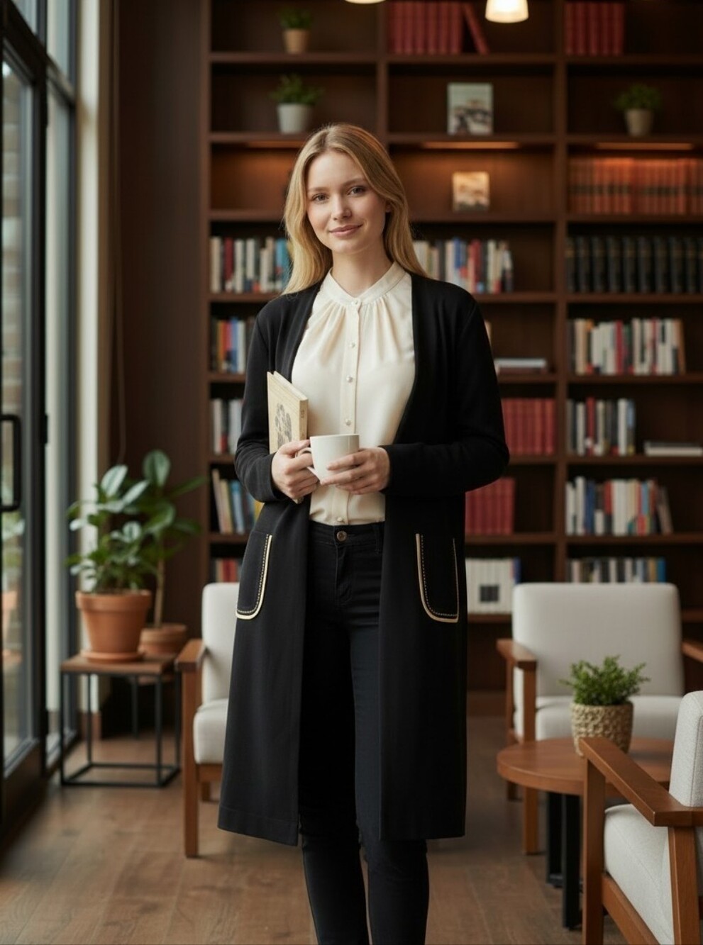 ✨ Misook Black Knit Long Blazer Jacket – New ✨ Sz L